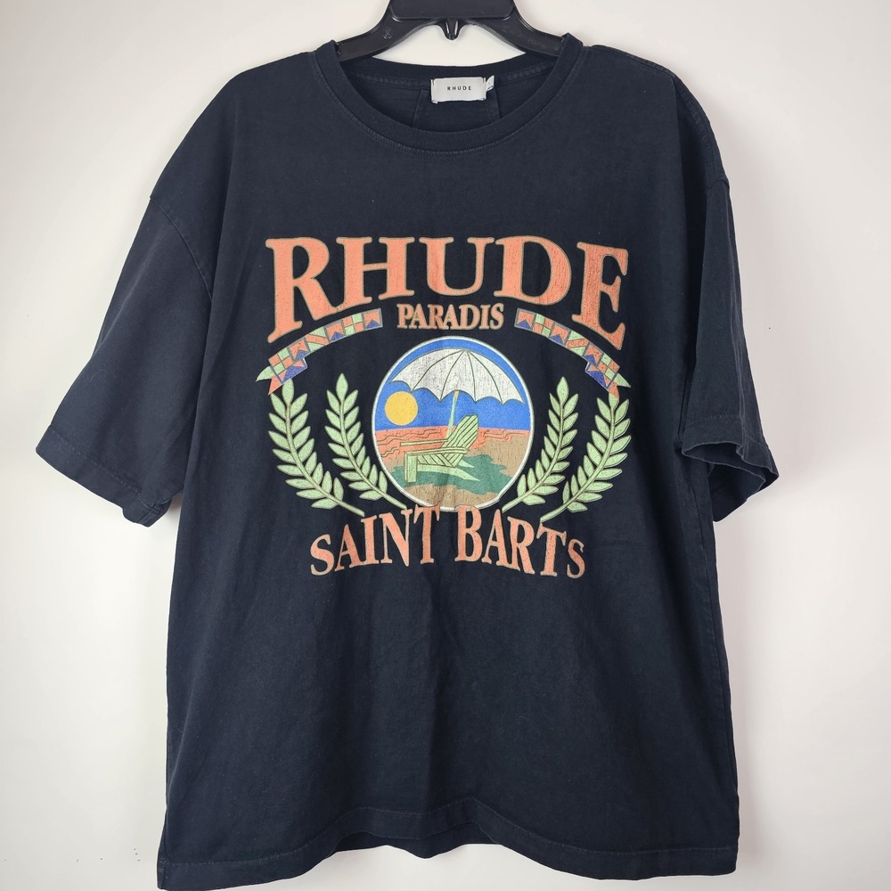 Rhude Saint Barts Beach Chair Tee Vintage Black Mens L Oversized Rare TShirt